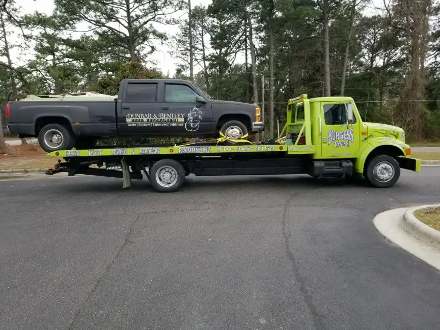 Cinematic professional tow truck on highway